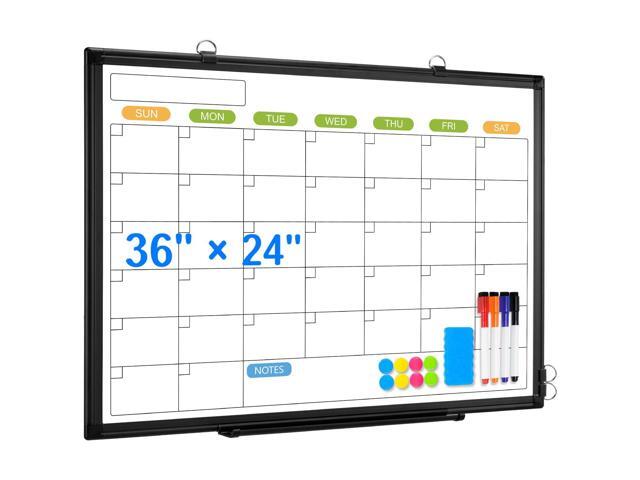 White Board Calendar 36 x 24 Monthly Whiteboard Dry Erase Calendar Double-Sided Magnetic Calendar, Wall Planning Board with Marker Kits for Home,.