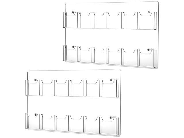 2 Pack Acrylic Brochure Pamphlet Holder Wall Mount Clear Brochure Display Holder Plastic Trifold Flyer Rack Literature Storage Rack for Offices.