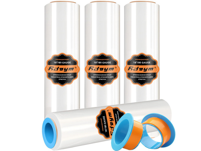 Stretch Film Shrink Wrap Roll for Moving 18' x 1500', 4 Rolls Industrial Plastic Saran Wrap Roll, 80 Gauge, 600% Stretch, For Moving, Packing,...