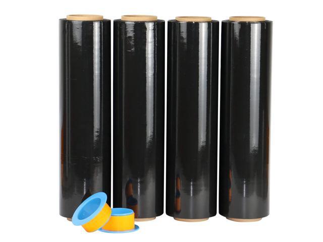Black Stretch Wrap Industrial Strength with Plastic Handle 18' x 1000 Feet 80 Gauge 4 Pack, Black Shrink Wrap, Self-Adhering Black Plastic Wrap for...