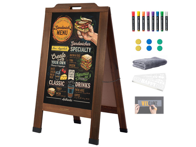 Magnetic Portable A-Frame Chalkboard Signs, 40' × 20', Brown Solid Pine Wood, Sandwich Board, for Business, Wedding, Vendor Display, 8 Markers, 6...