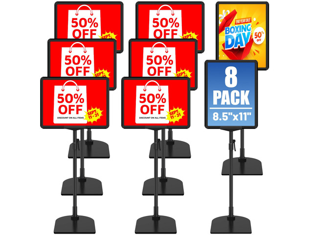 8Pack Sign Holder Stand for Display 8.5 x 11, Adjustable Poster Stand for Table Top & Floor, Floor Standing Sign Holder, Signage Stands for...