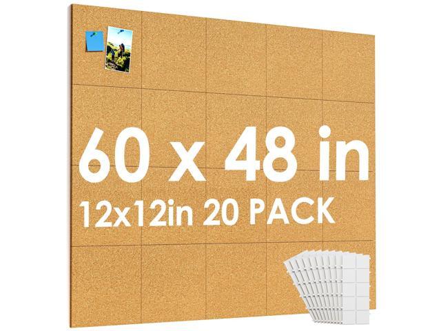 60' x 48' Large Cork Board for Wall, 20 Pack 12' x 12' Tiles Self-Healing Natural Cork; Includes 40 Pushpins & Removable Adhesive Tabs; Flexible...
