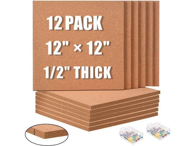 Cork Board Tiles 12'x12' - 1/2 Inch Thick, 12 Pack Self-Adhesive Square Bulletin Boards with 100 Push Pins for Photo Walls, Office Notes and Dorm.