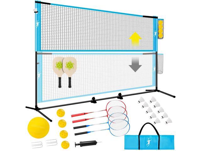 Pickleball Badminton Net Set for Backyards, All-in-One Portable Volleyball Combo Set with Adjustable Net, Volleyball Pickleball Paddles & Badminton.