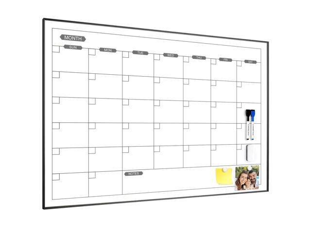 Dry Erase Calendar for Wall, 36' x 24' Magnetic Monthly White Board Calendar Dry Erase, Hanging Whiteboard Planner for School, Home, Office, Black.