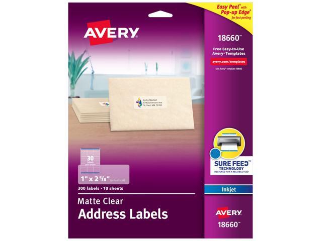 Matte Clear Address Labels, Sure Feed Technology, Inkjet, 1' x 2-5/8', 1500 Labels (5 Packs of 18660)