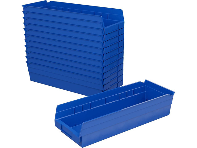 30138 Heavy Duty Plastic Shelf Bins, 18'x 6.5'x 4', Blue, 12-Pk Heavy Duty Nesting Storage Bins for Garage, Closet, Refrigerator, Kitchen,...