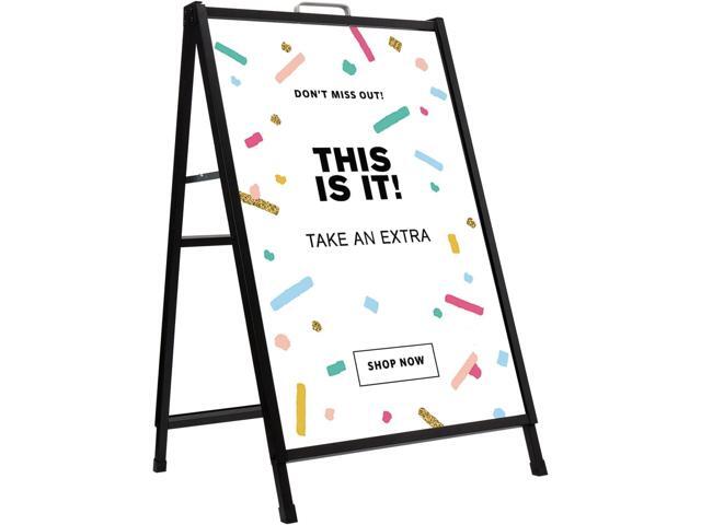 Heavy Duty Slide-in Folding A-Frame Sidewalk Sign 24x36 Inch Black Coated Steel Metal Double-Sided,Only Frame,No poster board 2pack