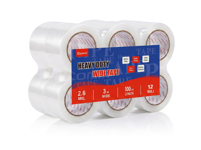 Extra-Wide Crystal Clear Packing Tape for Dispenser Refill, 3' x 100 Yd/Per Roll, 2.6 Mil Thick, Fast Sealing of Large Boxes Packing, Shipping and...