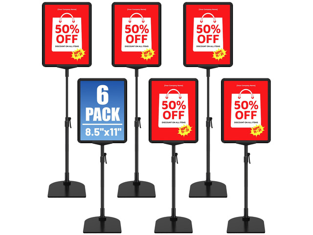 6Pack Sign Stand for Display 8.5 x 11, Adjustable Poster Stand for Table Top & Floor, Floor Standing Sign Holder, Signage Stands for Business,...