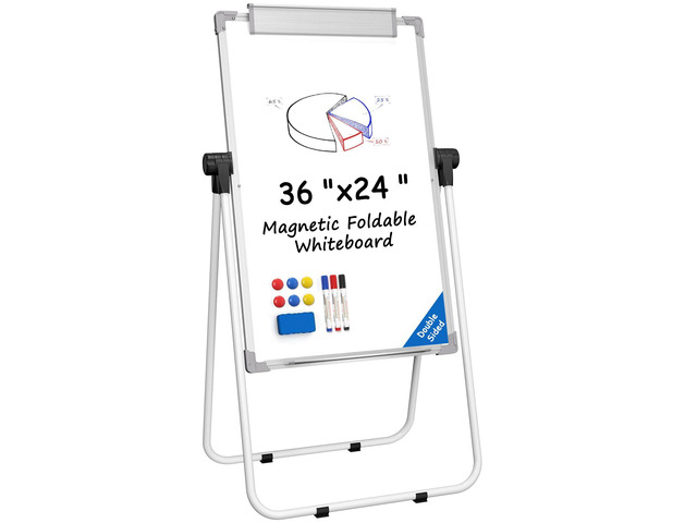 Easel Whiteboard with Stand, 36' x 24' Double-Sided Dry Erase Board Flip Chart, Height Adjustable,Foldable, Portable Whiteboard with Markers for...