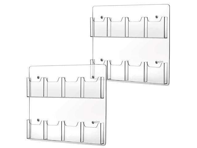 2 Pack Acrylic Brochure Pamphlet Holder Wall Mount Clear Brochure Display Holder Plastic Trifold Flyer Rack Literature Storage Rack for Offices...