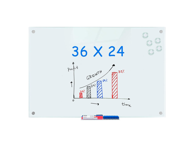 Magnetic Glass Dry Erase White Board, 36 x 24 Inches Glass Board for Wall Mounted, Includes 6 Magnets, 3 Markers and 1 Eraser for Classroom Home,...