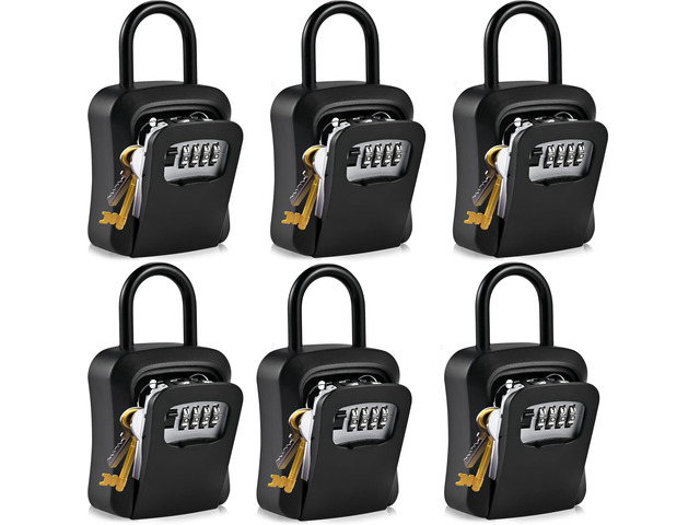 6 PCS L Large Key Lock Box, 4.5x3.7x1.5 Waterproof Kirsite Combination Lockbox for Keys Outdoor, Portable Key Lock Box Wall Mount with Code (L...