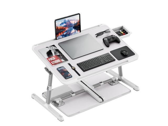 Adjustable Lap Desk,Large Smooth Easy-Clean Wood Grain Desktop,Foldable Laptop Bed Tray Table with Storage Drawer,Portable Laptop Stand Fits 17'...