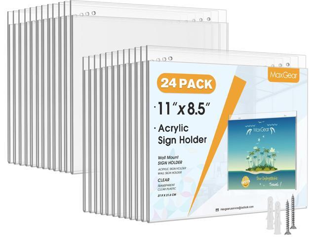 Wall Mount Sign Holder, 8.5 x 11 Landscape, 24 Pack Clear Acrylic Material, Easy Wall Installation with Included Screws and Pre-drilled Holes,.