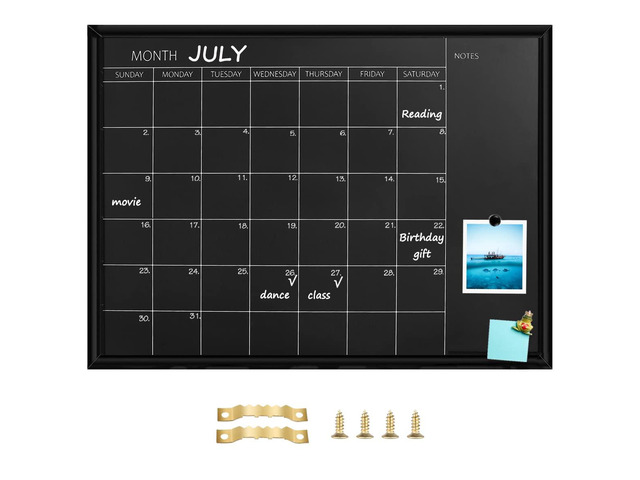 Calendar Chalkboard, 23.6 x 31.5 inches, Magnetic Surface Black Frame Chalk Board for Planning,School Timetable Memo, Hanging Board for Office,...