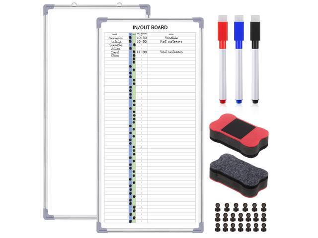 in and Out Magnetic Dry-Erase Board 36 x 18 Aluminum Framed White Board with Lines 53 Names with Magnetic Dry-Erase Marker, Eraser, and 55 Magnets.