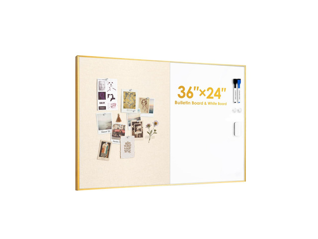 Dry Erase Cork Board Combo, 36'X24' Whiteboard with Linen for Wall, Magnetic Dry Erase Bulletin Board, Vision Board for Home, Office, School, Off...