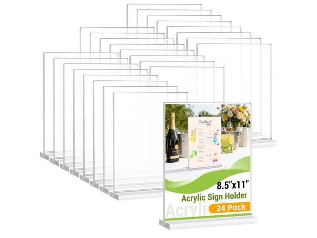 24 Pack Acrylic Sign Holder 8.5 x 11 Inches Clear Double Sided Vertical Table Sign Holder Document Menu Flyer Holder T Shape Display Stand for.