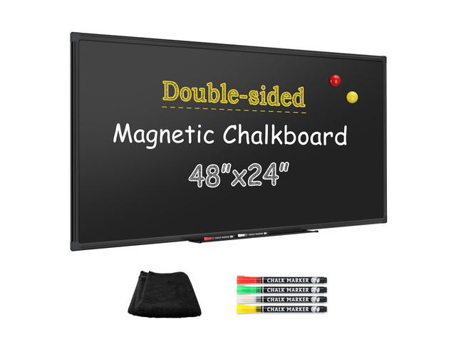 Double-Sided Magnetic Chalkboard 48 x 24 Inches - Black Aluminum Frame Chalk Board Words Sign Wall Decor Long Plaque Pizarra for Business, Menu,...