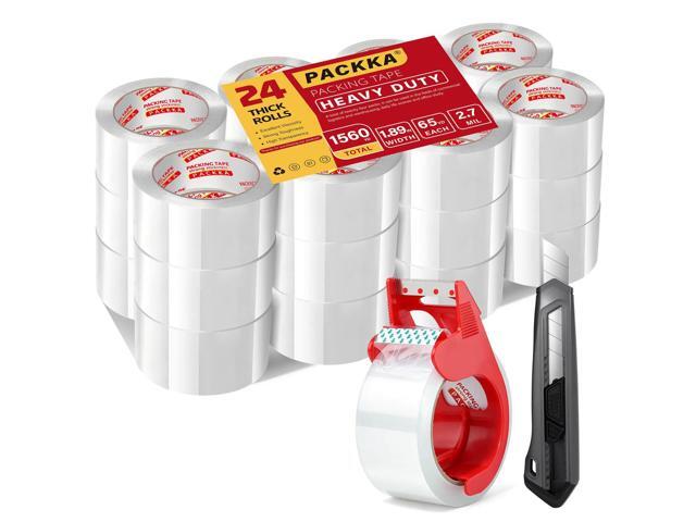 Heavy Duty Packing Tape for Moving Boxes and Packaging Supplies, 6/12/18/24 Rolls Clear Moving Tape with Dispenser and Utility Knife, 1.89in..