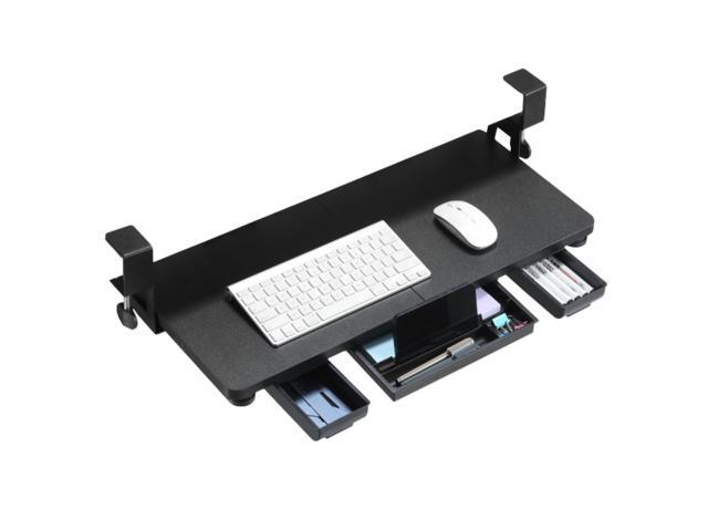 Keyboard Tray Under Desk with Drawer,26.77' X 11.81' Keyboard Tray Large Size with C Clamp-on Mount, Easy to Install, Save Space for Office Desk...