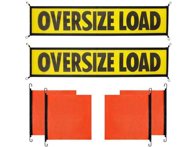 2 Pack Oversize Load Banner for Trucks & Pilot Cars, 4 Red Warning Flags with Bungee Hooks & Metal Hooks, Heavy Duty Mesh Wide Load Signs for...