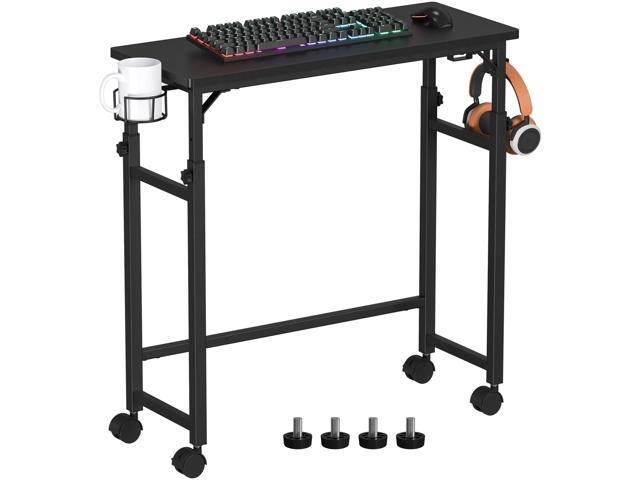 Mobile Keyboard Tray with Wire Cup Holder & 2 Storage Hooks, Height Adjustable 27.5'44.4', Rolling Standing Desk Keyboard Platform with Lockable.