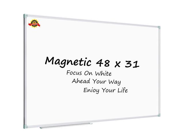White Board Dry Erase Board 48 x 31 Inch, Magnetic Whiteboard Aluminium Frame Whiteboard with Marker Tray for School, Office and Home