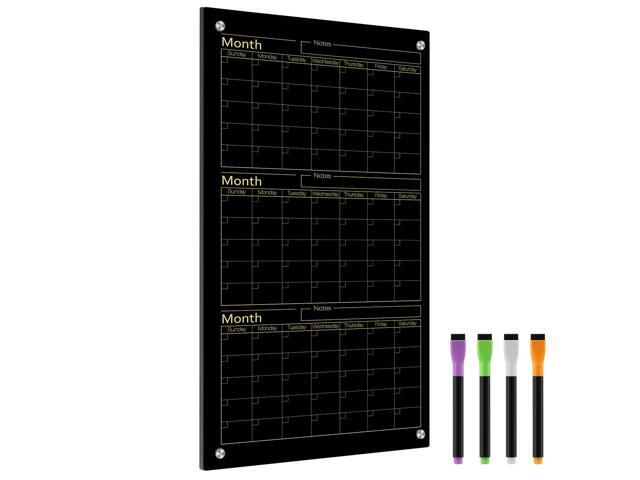 Black Glass Whiteboard Calendar 36' X 18' 3 Month Dry Erase White Board Planner Glass Large Wall Mounted Calendar with Marker Tray for Wall Home...