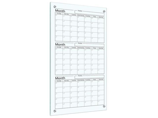 Glass Whiteboard Calendar 36 x 18 3 Month Dry Erase Calendar White Board Planner Glass Large Wall Mounted with Marker Tray for Wall Home Office