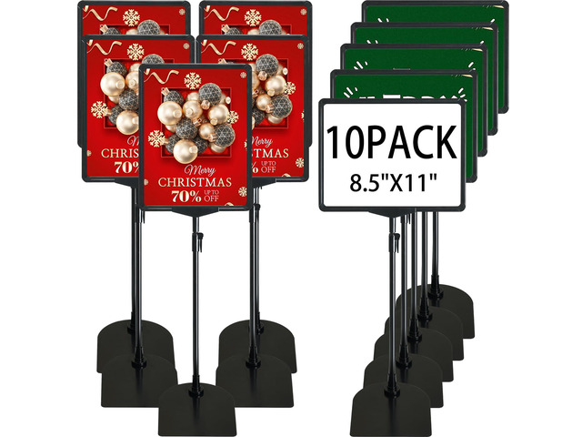 Sign Holder, 8.5 x 11 Inch Sign Stand with Adjustable Height Snap Open, Reusable Sign Stands for Display Advertising Business Signage, Vertical and...