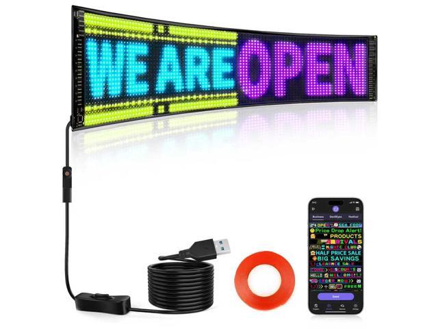 Full Color Dual Row Programmable LED Sign, 24.6''x6.3'' Flexible 5V/2A USB Bluetooth APP Control LED Signs Custom Text Message Pattern Scrolling...