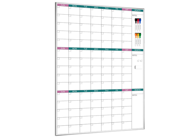 3-Month Dry Erase Calendar for Wall, 39'x28' Magnetic Whiteboard Calendar with Silver Aluminum Frame, Monthly Calendar Board for Office, Home, School