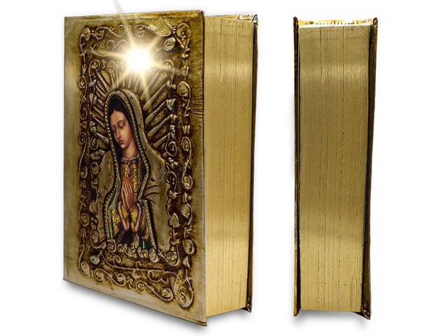 Catholic Spanish Bible with Metalic Cover of Our Virgen de Guadalupe Spanish Bible Large Print - Decorations for Catholic Wedding biblia