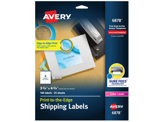 Print-to-the-Edge Printable Shipping Labels, 3.75' x 7.75', Matte White, Sure Feed Technology, Laser & Inkjet Printer Compatible, 100 Blank Labels...
