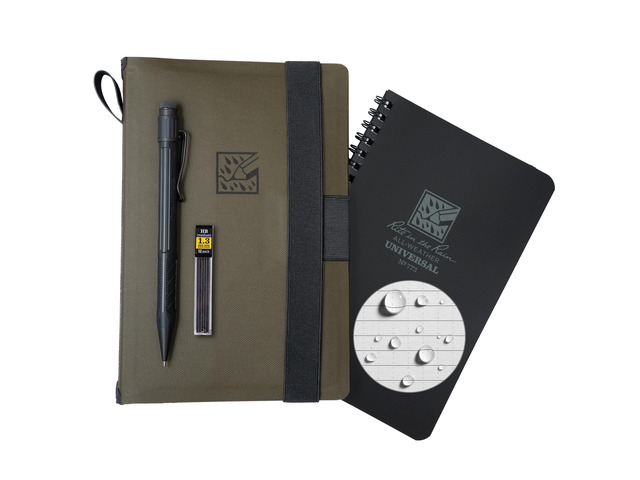 Weatherproof Side Spiral Kit: TPU Fabric Cover, 4.625' x 7' Black Notebook, and Tough Mechanical Pencil (No. M973-KIT)