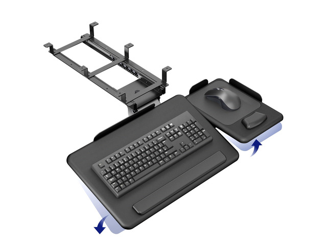 Adjustable 27 x 12 inch Under Desk Keyboard Tray with 2-Part Tilting Design, Ergonomic Under Table Mount with Padding, Black, Mount-KBTM1