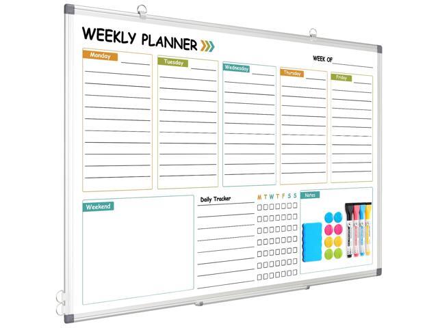 Weekly Planner Dry Erase Whiteboard for Wall, 36' x 24' Calendar Double-Sided Magnetic, Aluminum Frame, Hang Wall Mount, Week Planning White...