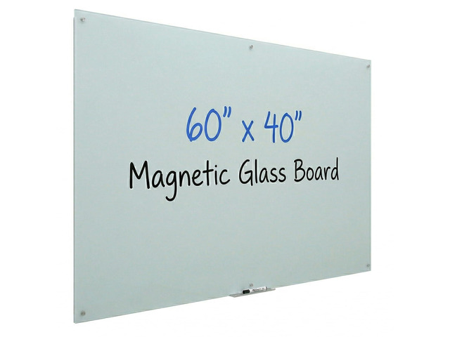 Frameless Glass Dry Erase Board, 60' x 40' Magnetic Whiteboard Wall Mounting Premium Tempered Glass, Steel-Backed Magnetic Support with Tray,...