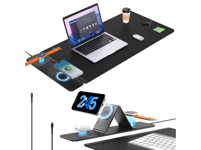 25W Wireless Fast Charging Mouse Pad with Foldable Phone Holder, 2nd Gen 3-in-1 Wireless Charging Desk Mat 35.4' x 15.7' Large Waterproof Desk Pad...