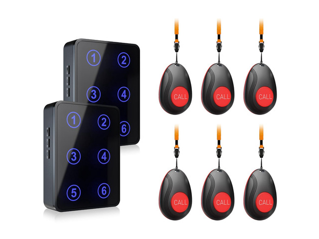Wireless Call Button Caregiver Pager Nurse Call System for Elderly/Patients at Home/Hospital with Voice Announcements and LED Number Display (6...