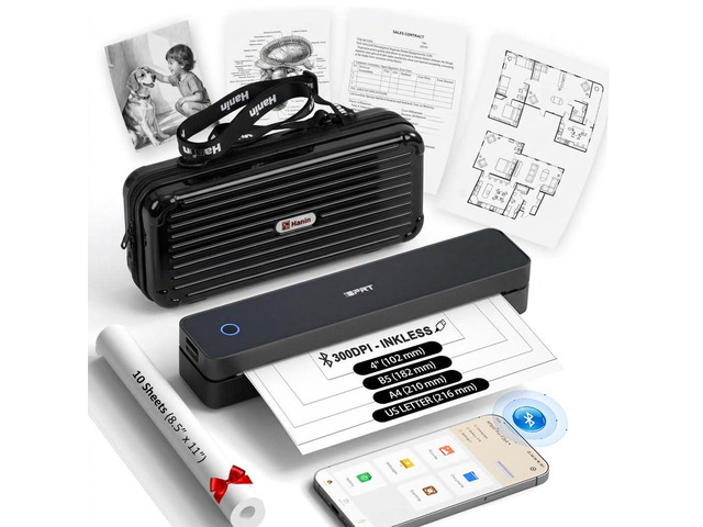 Inkless Portable Printer for Travel, MT610Pro Wireless Thermal Printer Supports 8.5 x 11' Thermal Paper, Bluetooth Mobile Printer for Phone Laptop...