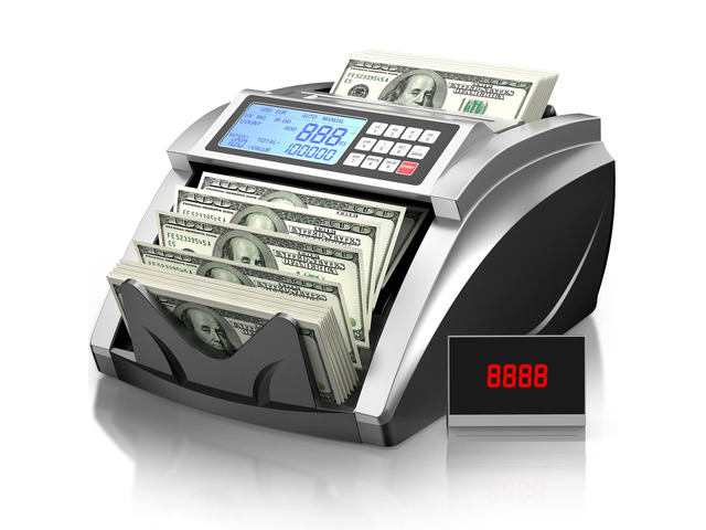 Money Counter Machine with Value Bill Count, Cash Counter for Dollar, Euro with UV/MG/IR/DD/DBL/HLF/CHN Counterfeit Detection, Add/Bat/Value Mode...