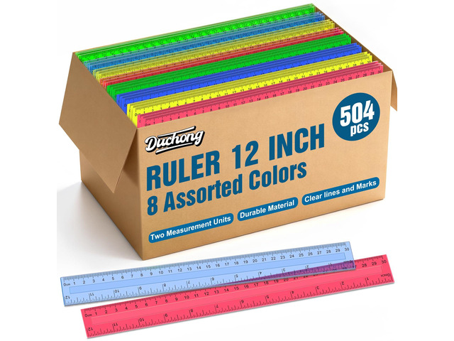 504 Pcs Rulers Bulk, 12 Inch Plastic Assorted Color Clear Rulers with Inches Centimeters Millimeter. Measuring Drawing Tool for Kids, Ideal Back to...
