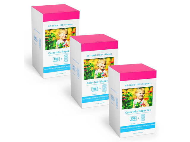 Compatible with Canon KP-108IN 9 Color Ink Cassette and 324 Sheets 4 x 6 Paper Glossy for CANON SELPHY CP1500 CP1300 CP1200 CP910 CP900 CP760...