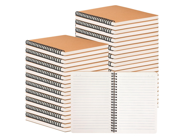 100 Packs A5 Spiral Lined Notebooks, Kraft Paper Cover, 8.0'×5.6', 60 Sheets/120 Pages, Ruled Notebooks Bulk, Hardcover Journal Notepad Travel...