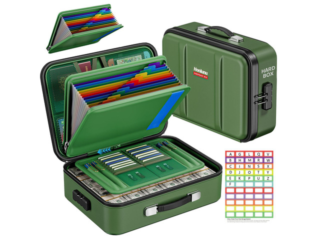 Fireproof Document Box with Lock, Hard Case Safe Box Water Resistant Document Organizer for Important Documents, Passports, Certificates & Cash,...